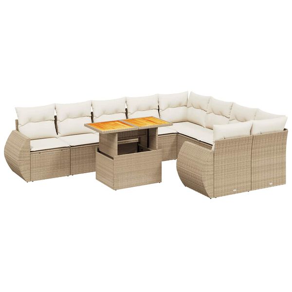 vidaXL Set Divano da Giardino 10 pz con Cuscini Beige in Polyrattan