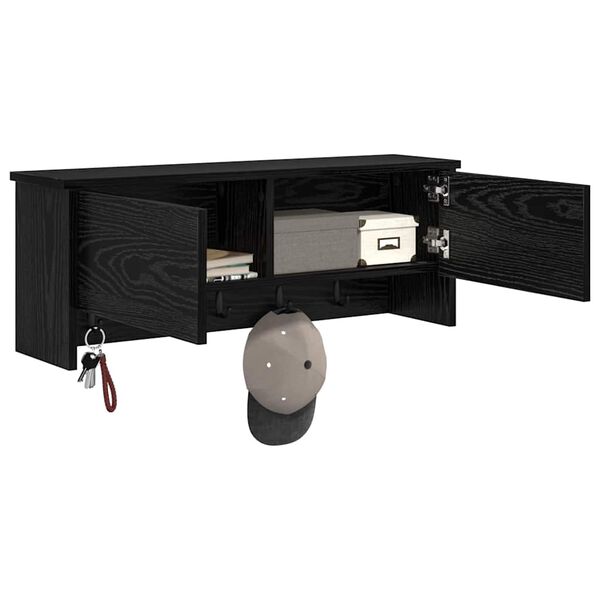vidaXL Appendiabiti a muro con lo scaffale Rovere Nero 80 x 20 x 30 cm