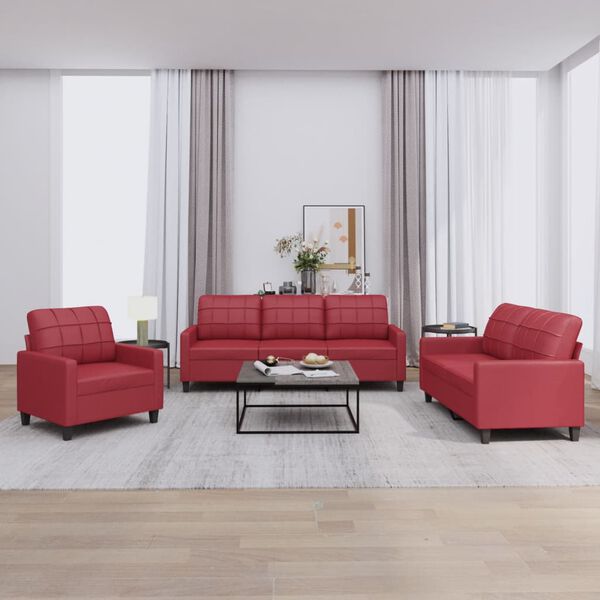 vidaXL Set di Divani 3 pz con Cuscini Rosso Vino in Similpelle