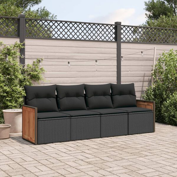 vidaXL Set Divani da Giardino 4 pz con Cuscini Nero in Polyrattan