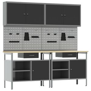 vidaXL Set banco da lavoro con cassetto con blocco 8 pcs Nero e Grigio