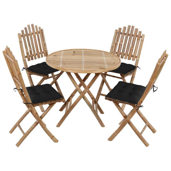 vidaXL Set da Pranzo da Giardino 5 pz Pieghevole con Cuscini in Bambù