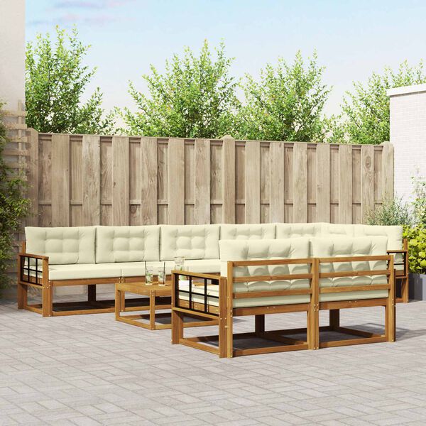 vidaXL Set di divani da esterno con cuscino 9 pcs Naturale e Crema