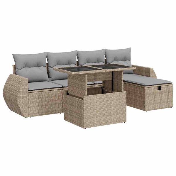 vidaXL Set Divano da Giardino 6 pz con Cuscini Beige in Polyrattan