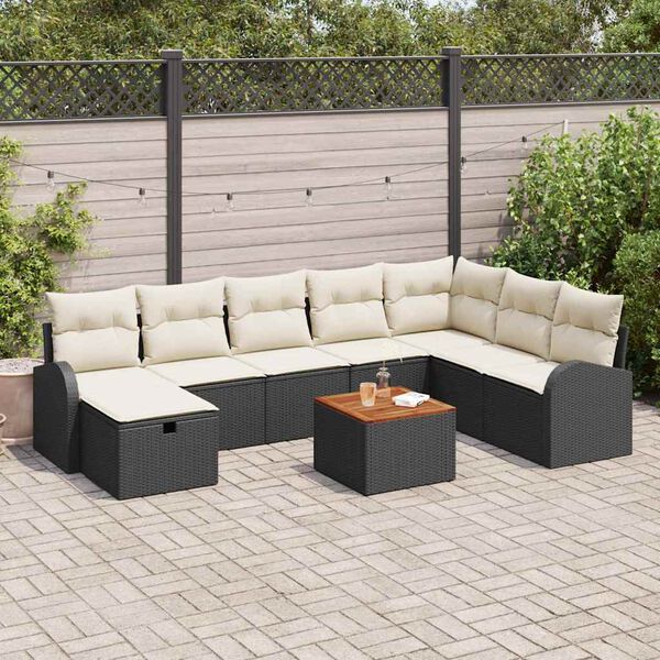 vidaXL Set Divano da Giardino con cuscino 9 pcs Nero Poly Rattan