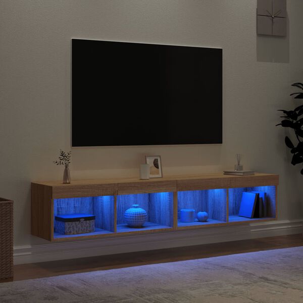 vidaXL Mobili TV con Luci LED 2pz Rovere Sonoma 80x30x30 cm
