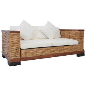 vidaXL Divano a 2 Posti con Cuscini Marrone in Rattan Naturale