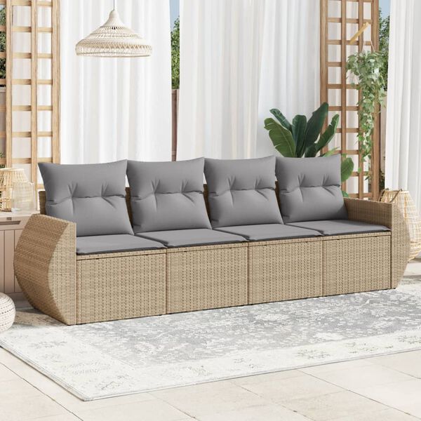 vidaXL Set Divano da Giardino 4 pz con Cuscini Beige in Polyrattan