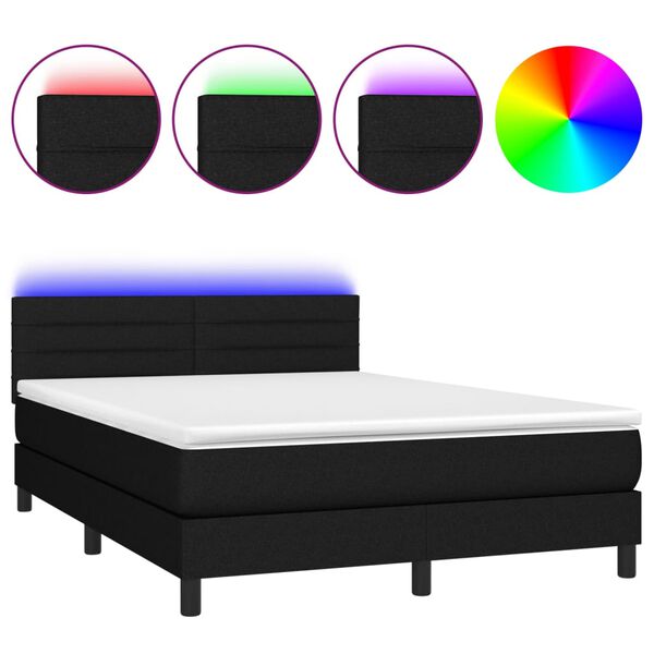 vidaXL Letto a Molle con Materasso e LED Nero 140x190 cm in Tessuto