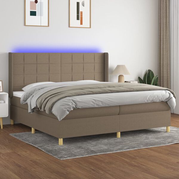 vidaXL Letto a Molle Materasso e LED tortora 200x200cm in Tessuto