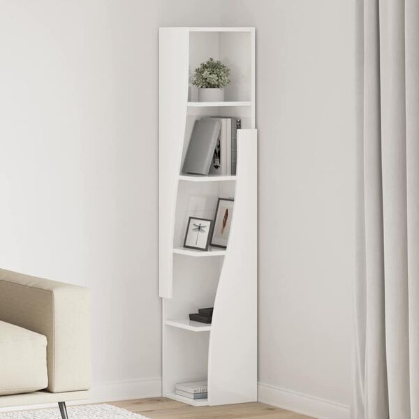 vidaXL Mobile angolare Bianco Lucido 27,5x27x140cm Legno multistrato