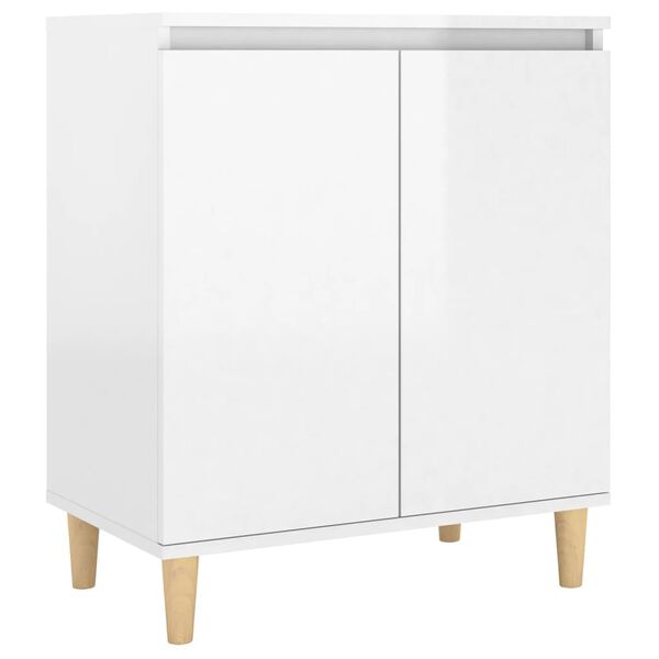 vidaXL Credenza Gambe Massello Bianco Lucido 60x35x70cm Multistrato