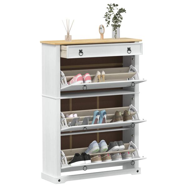 vidaXL Mobile per scarpe Corona Bianco 99 x 32 x 138 cm Pino massello