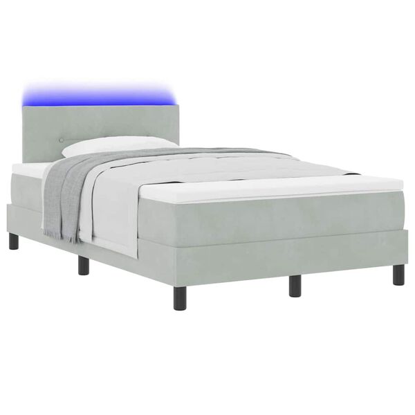 vidaXL Letto a Sorgente LED con led Grigio chiaro 120 x 200 cm Velluto