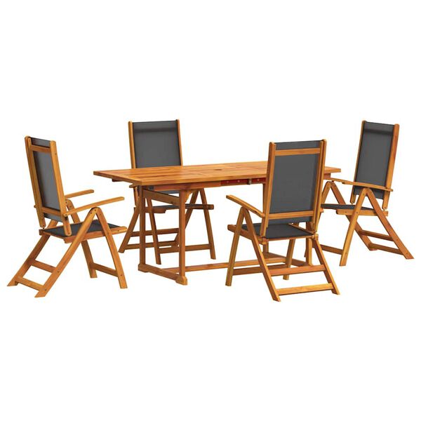 vidaXL Set Pranzo da Giardino 5pz Legno Massello di Acacia e Textilene