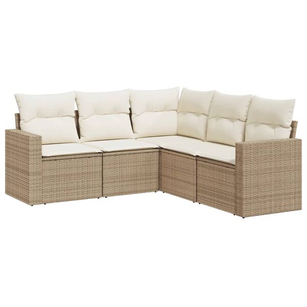 vidaXL Set Divano da Giardino 5 pz con Cuscini Beige in Polyrattan
