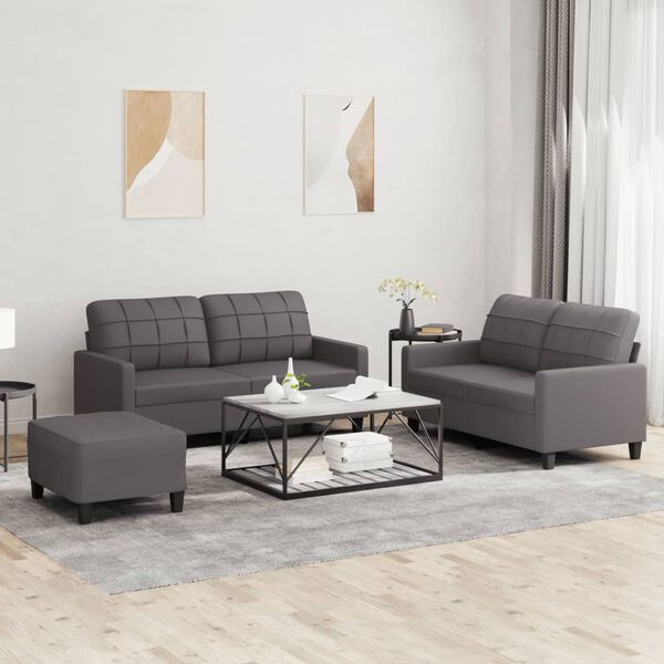 vidaXL Set di Divani 3 pz con Cuscini Grigio in Similpelle