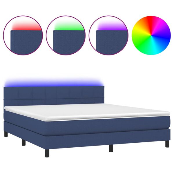 vidaXL Letto a Molle con Materasso e LED Blu 180x200 cm in Tessuto