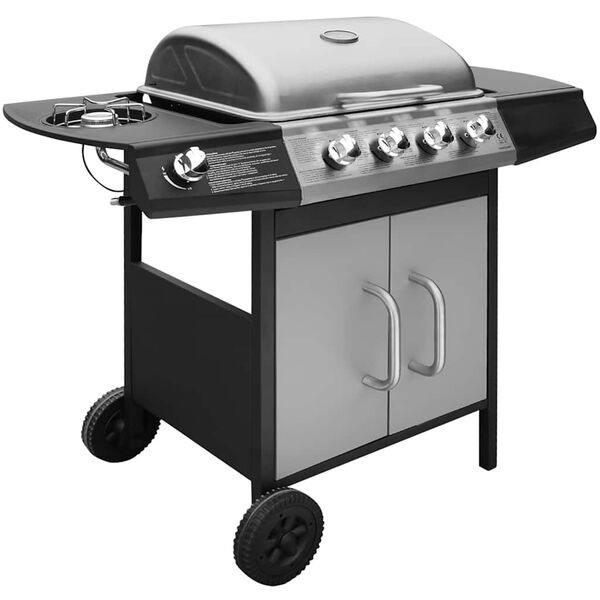 vidaXL Barbecue e Griglia a Gas 4+1 Fornelli Nero e Argento