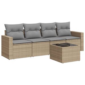 vidaXL Set Divano da Giardino 5 pz con Cuscini Beige in Polyrattan