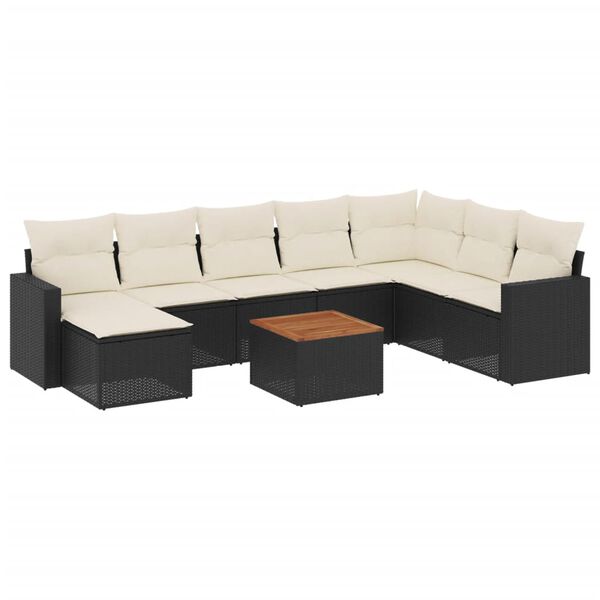 vidaXL Set Divani da Giardino 9 pz con Cuscini Nero in Polyrattan