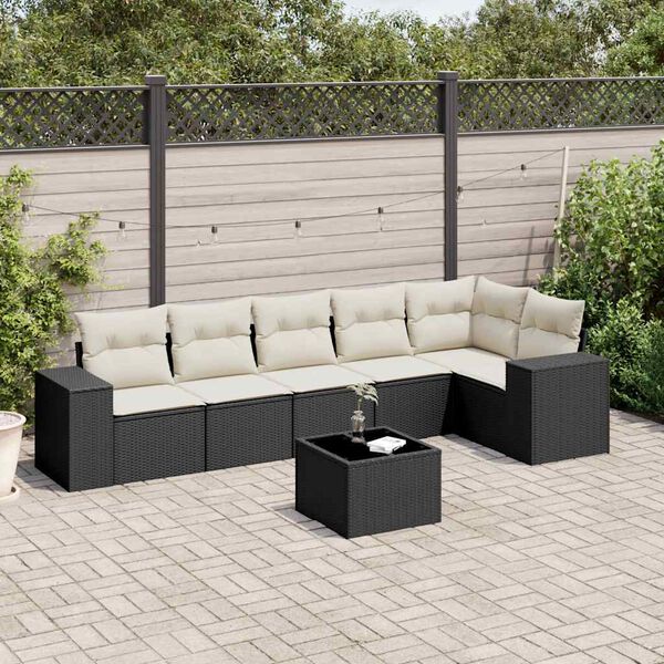 vidaXL Set Divani da Giardino con Cuscini 7pz Nero Polyrattan