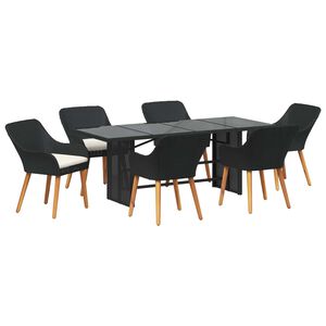vidaXL Set da Pranzo per Giardino con cuscino 7 pcs Nero polyrattan