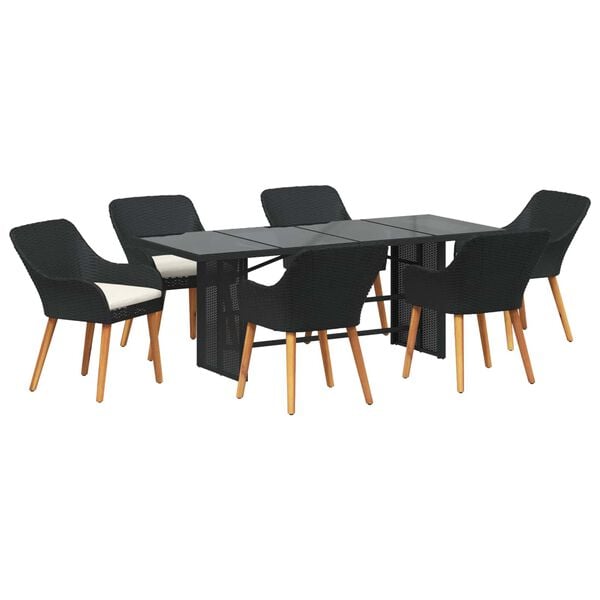 vidaXL Set da Pranzo per Giardino con cuscino 7 pcs Nero polyrattan