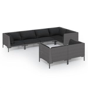 vidaXL Set Divani da Giardino 7 pz con Cuscini Polyrattan Grigio Scuro