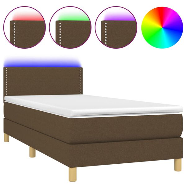 vidaXL Letto a Molle Materasso e LED Marrone Scuro 100x200 cm Tessuto