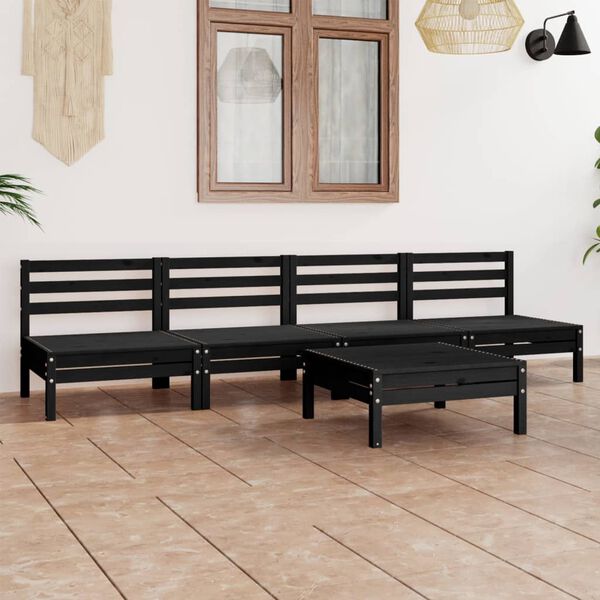 vidaXL Set Divani da Giardino 5 pz Nero in Legno Massello di Pino