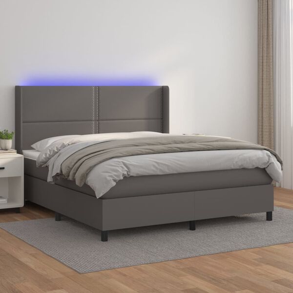 vidaXL Giroletto Molle con Materasso e LED Grigio 180x200cm Similpelle