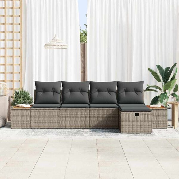 vidaXL Set Divano da Giardino con cuscino 5 pcs Grigio polyrattan