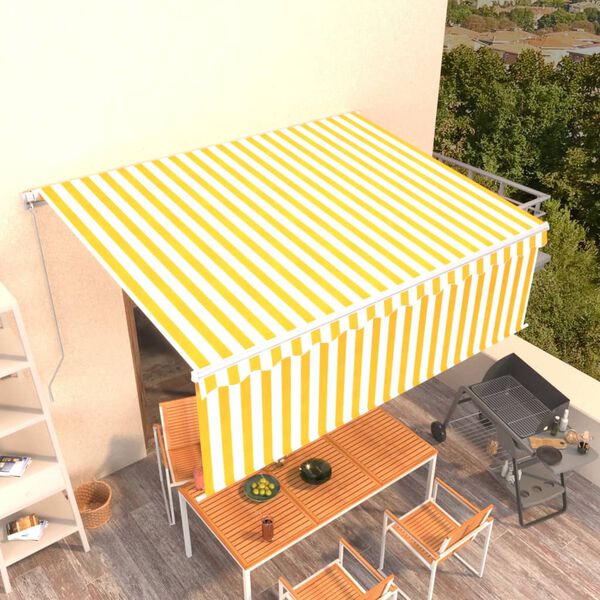 vidaXL Tenda Sole Retrattile Manuale con Parasole 4x3m Gialla Bianca