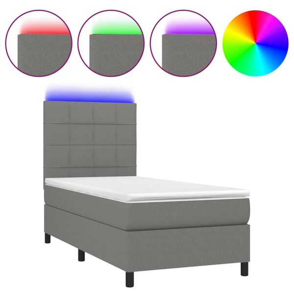 vidaXL Letto a Molle Materasso e LED Grigio Scuro 90x200 cm in Tessuto