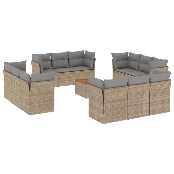 vidaXL Set Divano da Giardino 13 pz con Cuscini Beige Misto Polyrattan