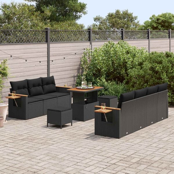 vidaXL Set Divano da Giardino con cuscino 13 pcs Nero polyrattan
