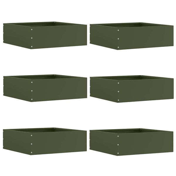 vidaXL Bordura per Prato 6 pcs Verde oliva 40 x 40 x 13 cm Acciaio
