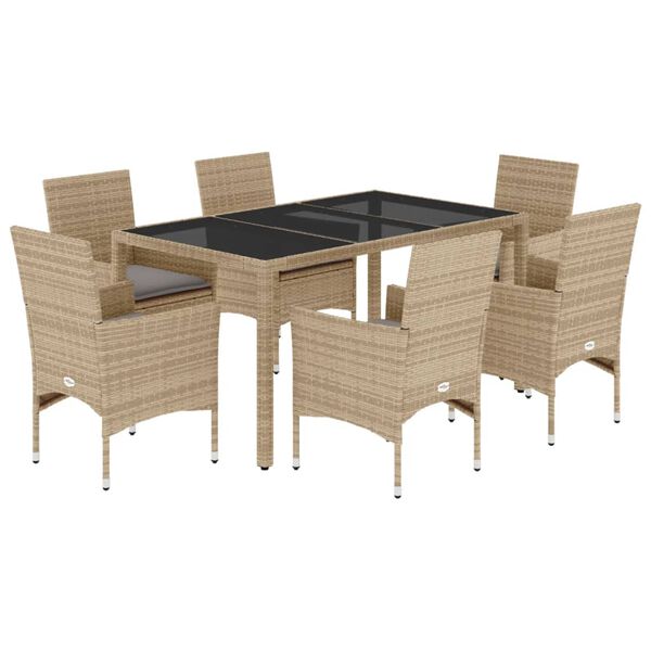 vidaXL Set da Pranzo da Giardino 7 pz con Cuscini Polyrattan e Vetro