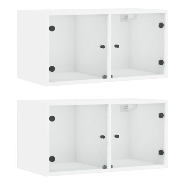 vidaXL Mobili a Muro con Ante in Vetro 2pz Bianco 68,5x37x35 cm