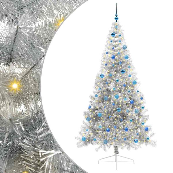 vidaXL Albero di Natale artificiale con luci integrate Argento 240 cm