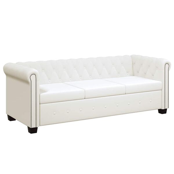 vidaXL Divano Chesterfield a 3 Posti in Finta Pelle Bianco
