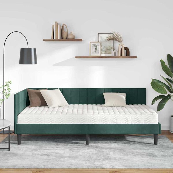 vidaXL Struttura Letto Angolare con Materasso 2 pcs Verde Velluto