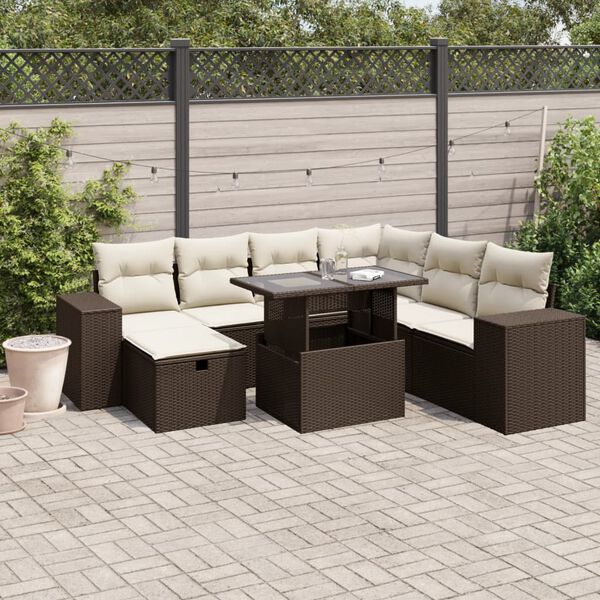 vidaXL Set Divani da Giardino 8 pz con Cuscini Marrone in Polyrattan