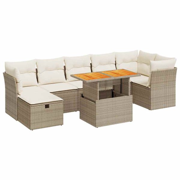 vidaXL Set Divano da Giardino 8 pz con Cuscini Beige Polyrattan Acacia