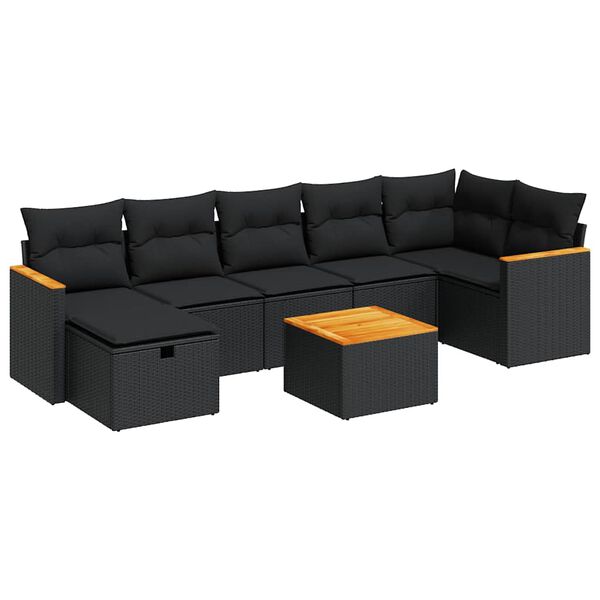 vidaXL Set Divani da Giardino con Cuscini 8 pz Nero in Polyrattan