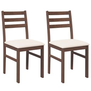 vidaXL Sedie da Pranzo con Cuscini 2pz Marrone Legno Massello di Hevea