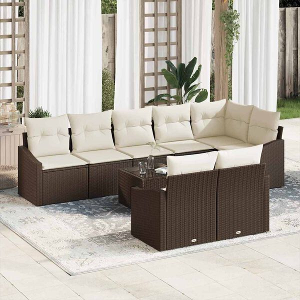 vidaXL Set di divani con cuscino 9 pcs Marrone polyrattan