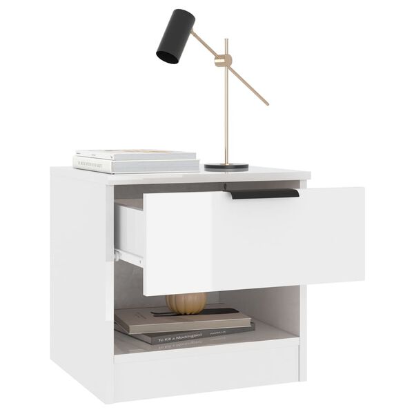 vidaXL Comodini 2 pz Bianco Lucido in Legno Multistrato