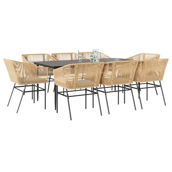 vidaXL Set da Pranzo da Giardino 9 pz con Cuscini Polyrattan Vetro